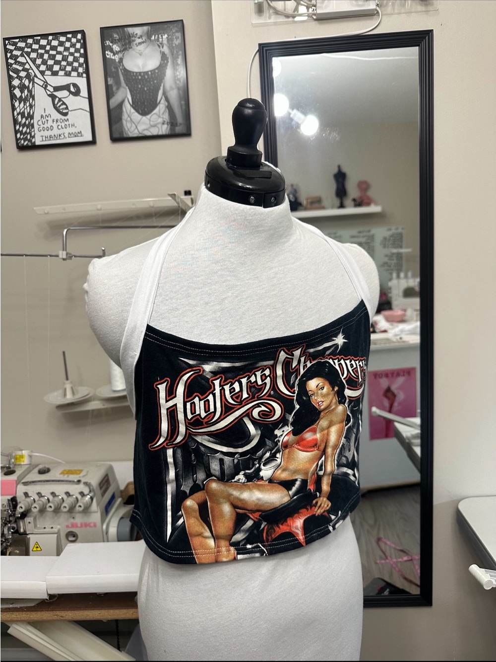 Hooters Choppers Graphic Halter Crop Top - upcycled recycled